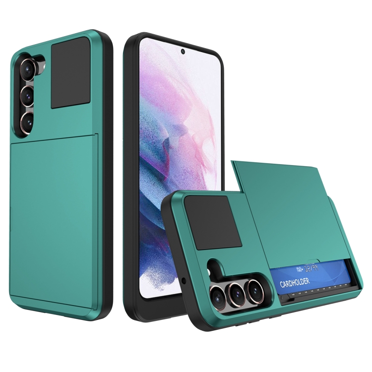 

For Samsung Galaxy S21+ 5G Multifunction Armor Slide Card Slot Phone Case(Green Lake)