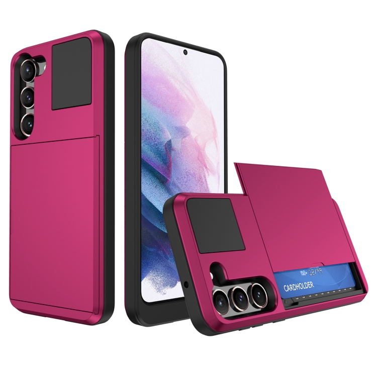 

For Samsung Galaxy S21 5G Multifunction Armor Slide Card Slot Phone Case(Rose Red)