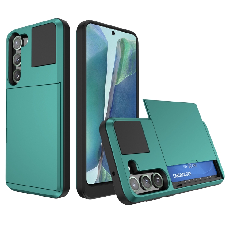 

For Samsung Galaxy Note20 Multifunction Armor Slide Card Slot Phone Case(Green Lake)