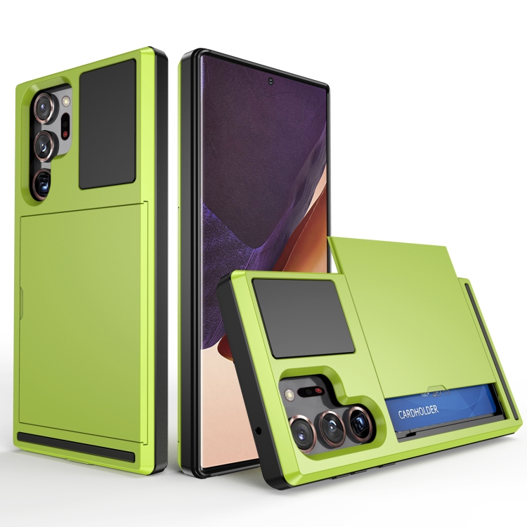 

For Samsung Galaxy Note20 Ultra Multifunction Armor Slide Card Slot Phone Case(Grass Green)