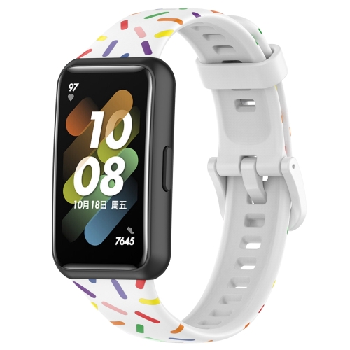 For Huawei Band 7 Sports Rainbow Dots Silicone Watch Band(White) kospet optimus watch band