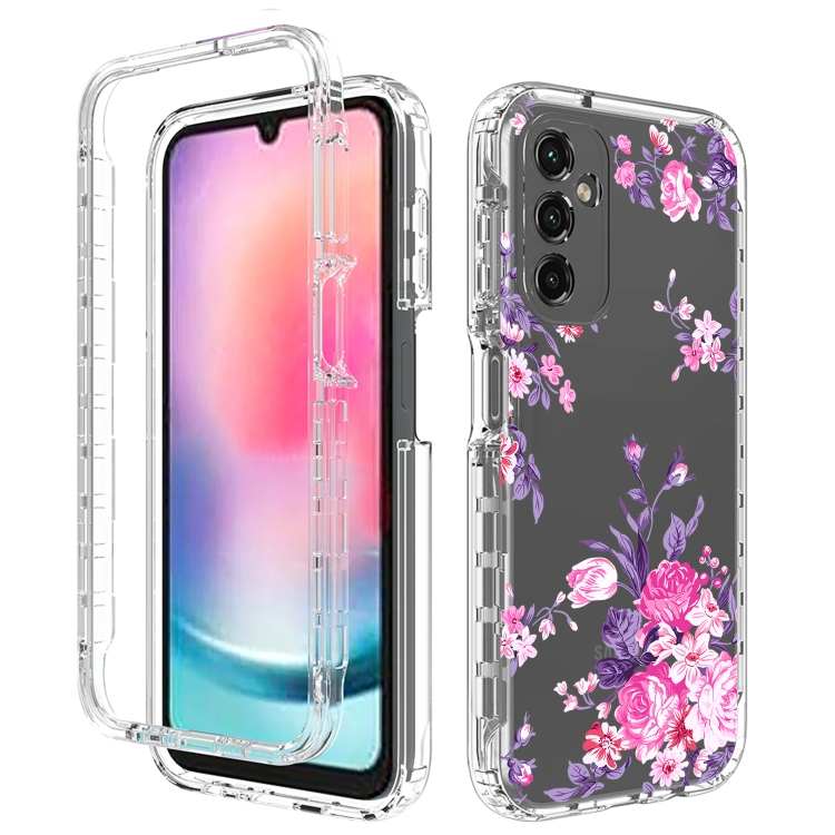 

For Samsung Galaxy A24 5G / 4G Transparent Painted Phone Case(Pink Flower)