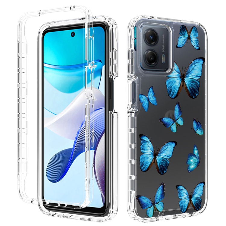 

For Motorola Moto G 5G 2023 Transparent Painted Phone Case(Blue Butterflies)