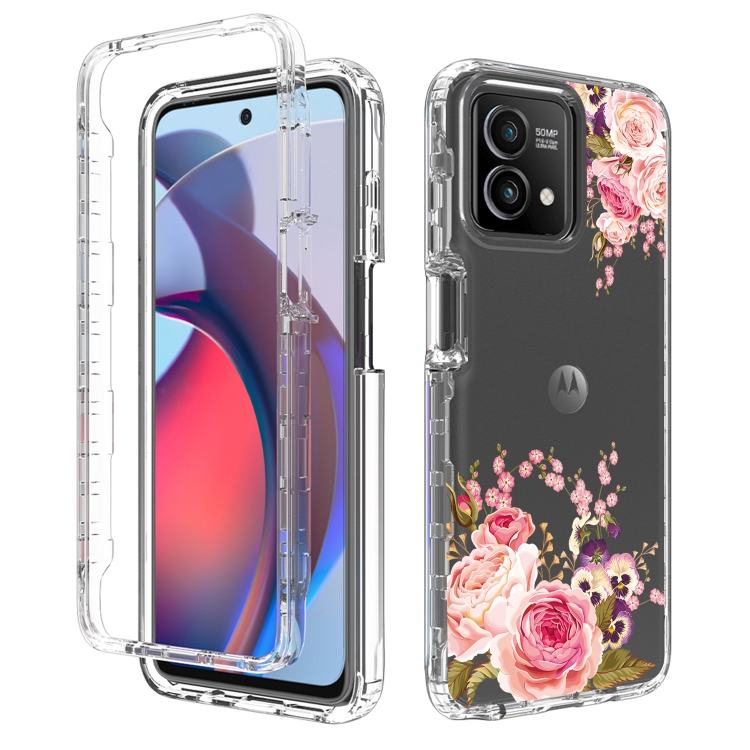 

For Motorola Moto G Stylus 2023 Transparent Painted Phone Case(Pink Rose)