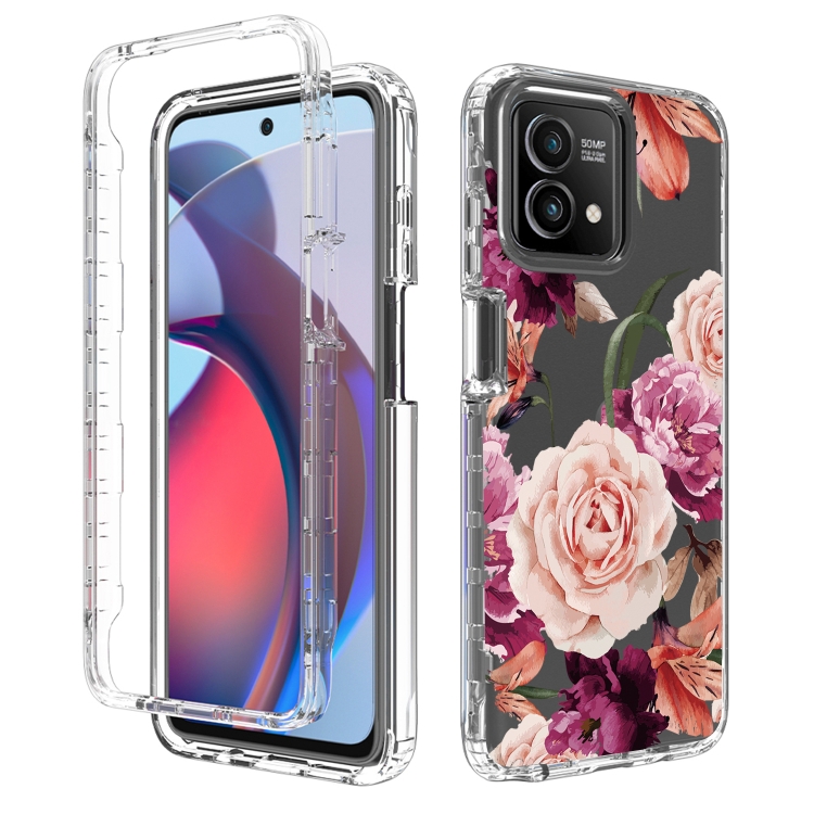 

For Motorola Moto G Stylus 2023 Transparent Painted Phone Case(Purple Floral)