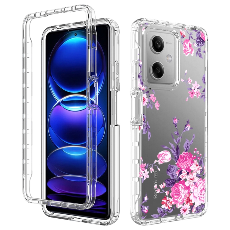 

For Xiaomi Redmi Note 12 5G Transparent Painted Phone Case(Pink Flower)