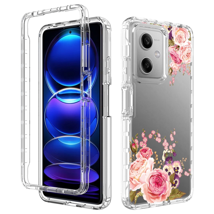 

For Xiaomi Redmi Note 12 5G Transparent Painted Phone Case(Pink Rose)