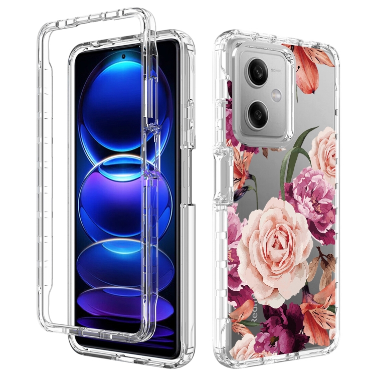 

For Xiaomi Redmi Note 12 5G Transparent Painted Phone Case(Purple Floral)