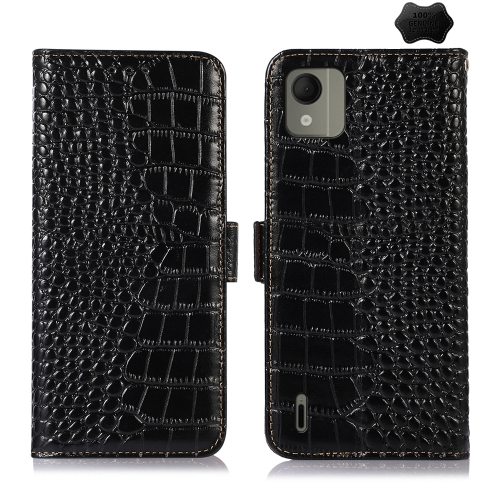 

For Nokia C110 Crocodile Top Layer Cowhide Leather Phone Case(Black)