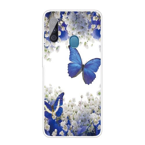 For Samsung Galaxy A11 Coloured Drawing Pattern Highly Transparent TPU Protective Case(Purple Butterfly)