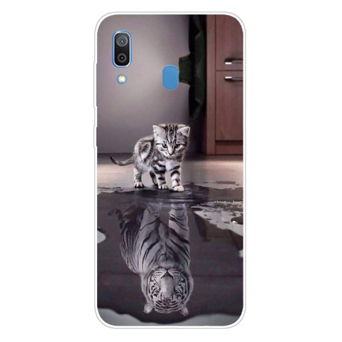 For Samsung Galaxy A30 Coloured Drawing Pattern Highly Transparent TPU Protective Case(Cat Tiger)
