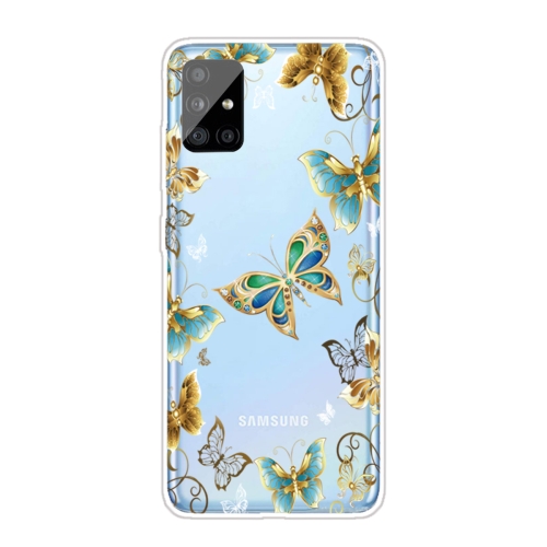 For Samsung Galaxy A31 Coloured Drawing Pattern Highly Transparent TPU Protective Case(Golden Butterfly)