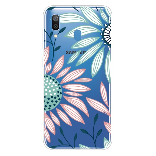 For Samsung Galaxy A40 Coloured Drawing Pattern Highly Transparent TPU Protective Case(Flower)