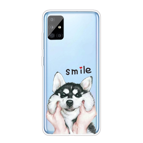 For Samsung Galaxy A51 5G Coloured Drawing Pattern Highly Transparent TPU Protective Case(Pinch Dog)