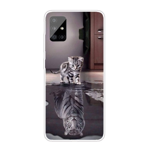 For Samsung Galaxy A71 5G Coloured Drawing Pattern Highly Transparent TPU Protective Case(Cat Tiger)