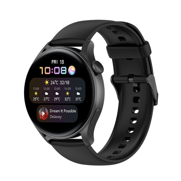

For Huawei Watch 4 / Watch 4 Pro Solid Color Silicone Stainless Steel Black Buckle Watch Band(Black)