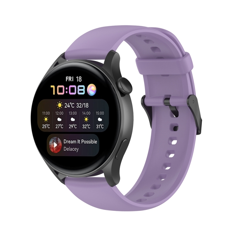 

For Huawei Watch 4 / Watch 4 Pro Solid Color Silicone Stainless Steel Black Buckle Watch Band(Light Purple)