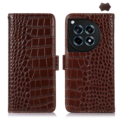 

For OnePlus Ace 3 / 12R Crocodile Top Layer Cowhide Leather Phone Case(Brown)