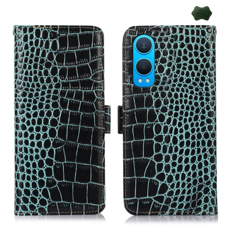 

For OnePlus Nord CE4 Lite Crocodile Top Layer Cowhide Leather Phone Case(Green)