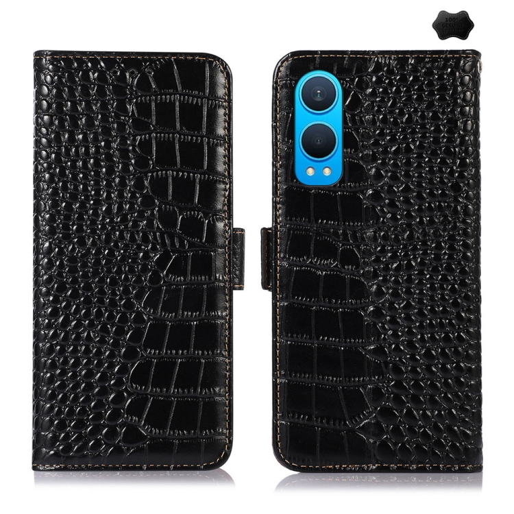 

For OnePlus Nord CE4 Lite Crocodile Top Layer Cowhide Leather Phone Case(Black)