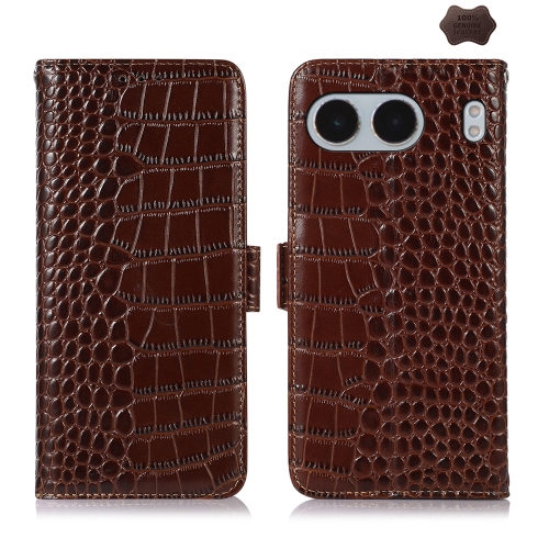 

For OnePlus Nord 4 Crocodile Top Layer Cowhide Leather Phone Case(Brown)