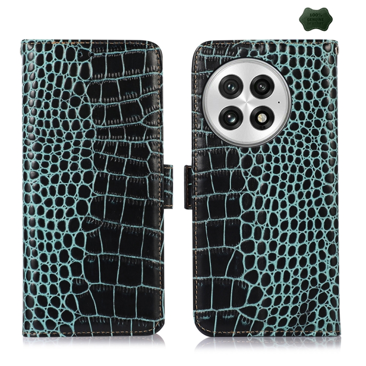 

For OnePlus Nord 13 Crocodile Top Layer Cowhide Leather Phone Case(Green)