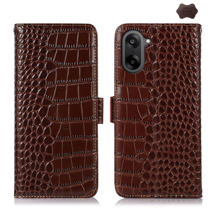 

For OnePlus Nord CE5 / Ace 5 Racing Crocodile Top Layer Cowhide Leather Phone Case(Brown)