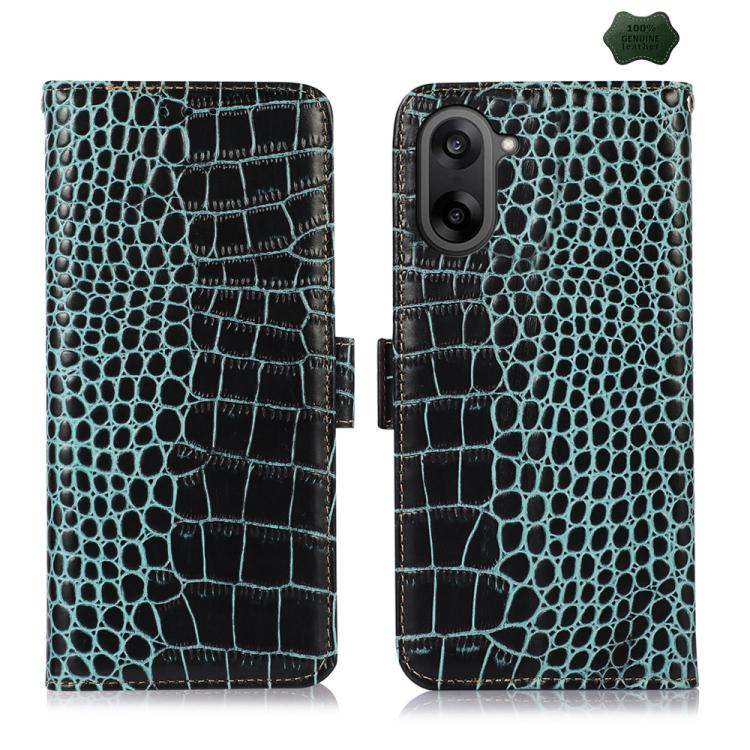 

For OnePlus Nord CE5 / Ace 5 Racing Crocodile Top Layer Cowhide Leather Phone Case(Green)