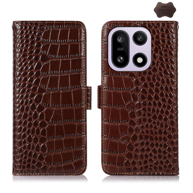 

For OnePlus 15 Crocodile Top Layer Cowhide Leather Phone Case(Brown)