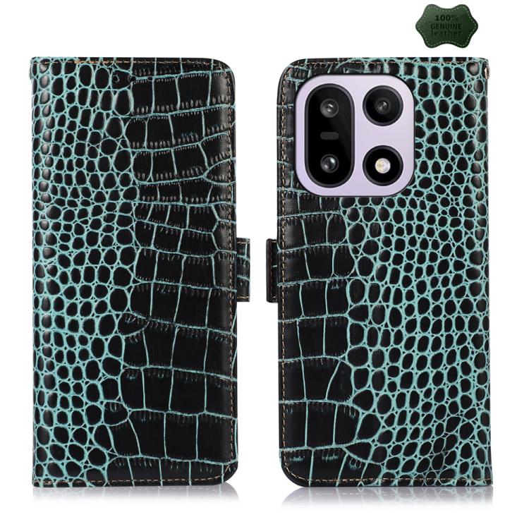 

For OnePlus 15 Crocodile Top Layer Cowhide Leather Phone Case(Green)
