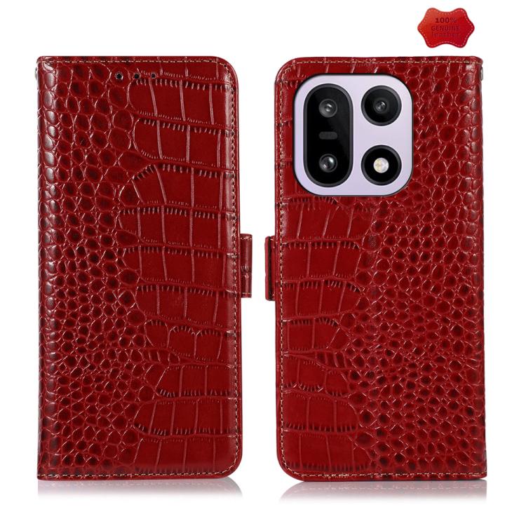 

For OnePlus 15 Crocodile Top Layer Cowhide Leather Phone Case(Red)