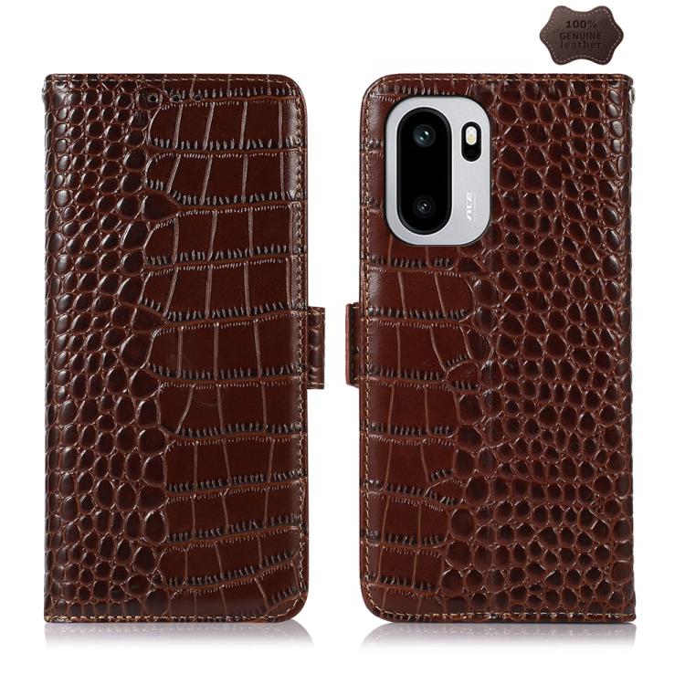 

For OnePlus 15R/Ace 6 5G/Ace 6T 5G Crocodile Top Layer Cowhide Leather Phone Case(Brown)
