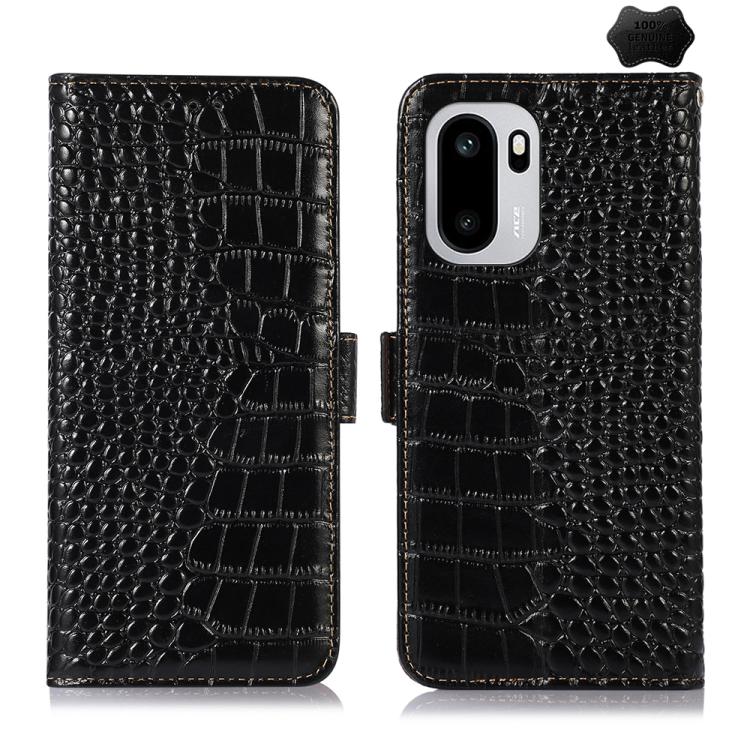

For OnePlus 15R/Ace 6 5G/Ace 6T 5G Crocodile Top Layer Cowhide Leather Phone Case(Black)