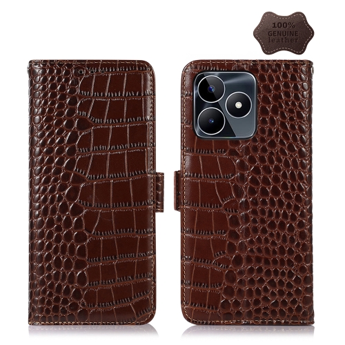 

For Realme C53/Narzo N53 Crocodile Top Layer Cowhide Leather Phone Case(Brown)