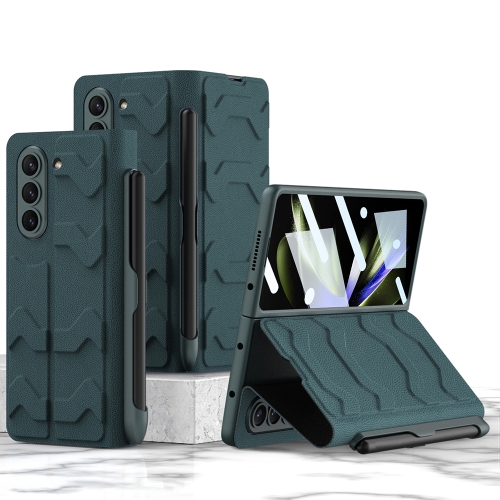 

For Samsung Galaxy Z Fold5 GKK Integrated Shockproof Leather Phone Case with Pen Slots(Green)