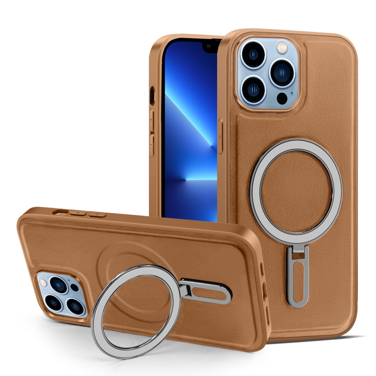 

For iPhone 13 Pro MagSafe Magnetic Holder Phone Case(Brown)