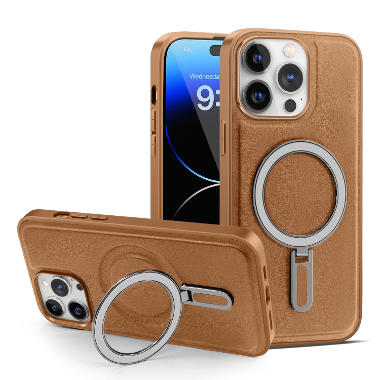 

For iPhone 14 Pro MagSafe Magnetic Holder Phone Case(Brown)