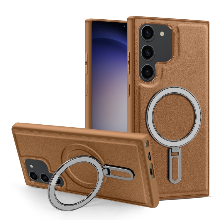 

For Samsung Galaxy S23 5G MagSafe Magnetic Holder Phone Case(Brown)