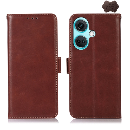 

For OnePlus Nord CE3 5G Magnetic Crazy Horse Texture Genuine Leather RFID Phone Case(Brown)