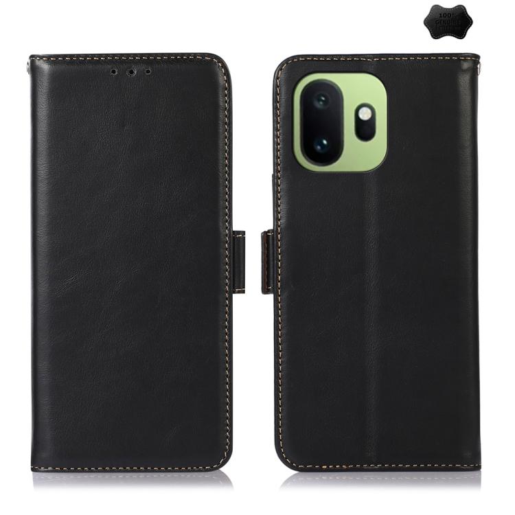 

For OnePlus 15T Magnetic Crazy Horse Texture Genuine Leather RFID Phone Case(Black)