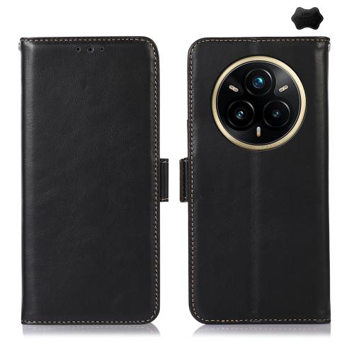 

For Realme 14 Pro 5G Global Magnetic Crazy Horse Texture Genuine Leather RFID Phone Case(Black)