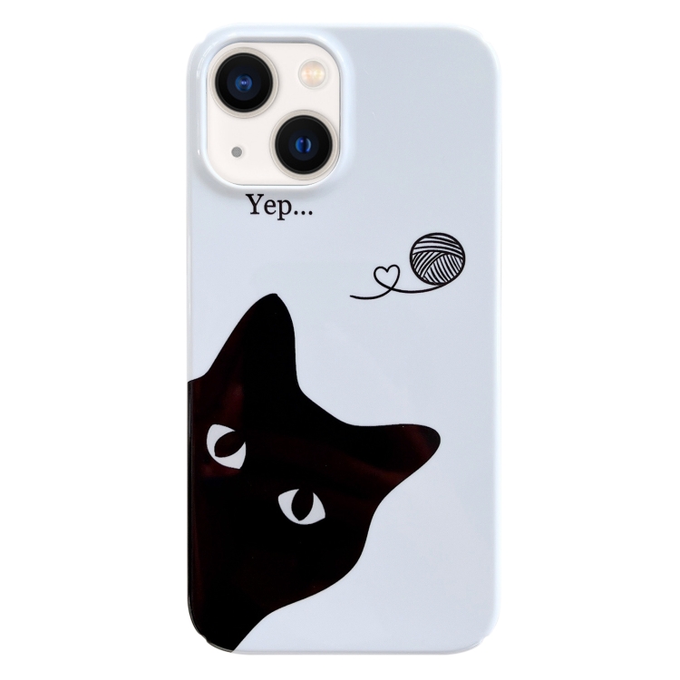 

For iPhone 14 Painted Pattern PC Phone Case(Black Cat)