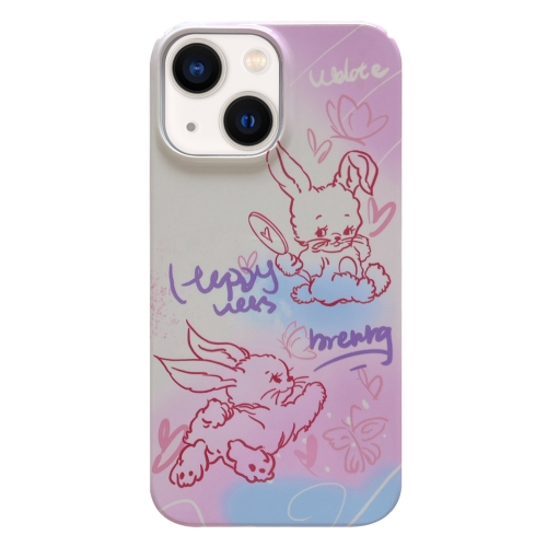 

For iPhone 14 Painted Pattern PC Phone Case(Pink Line Bunny)