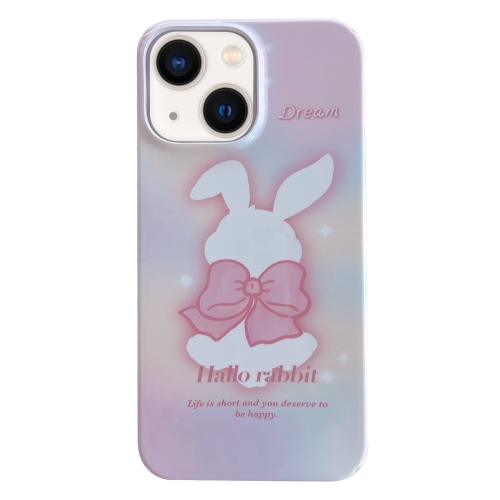 For iPhone 14 Painted Pattern PC Phone Case(Pink Bowknot Bunny) for iphone 14 plus painted pattern skin friendly pc phone case beige coffee label