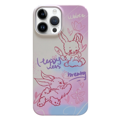 

For iPhone 14 Pro Painted Pattern PC Phone Case(Pink Line Bunny)