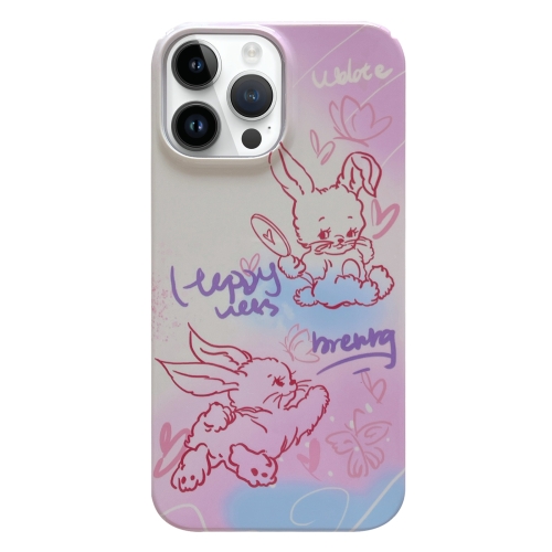 

For iPhone 14 Pro Max Painted Pattern PC Phone Case(Pink Line Bunny)