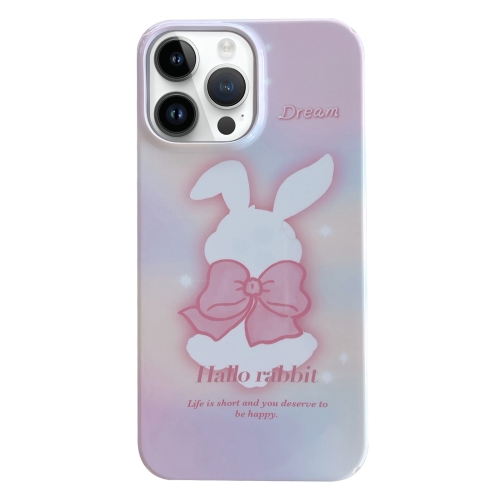 For iPhone 14 Pro Max Painted Pattern PC Phone Case(Pink Bowknot Bunny) for motorola moto e13 painted marble pattern leather phone case pink green