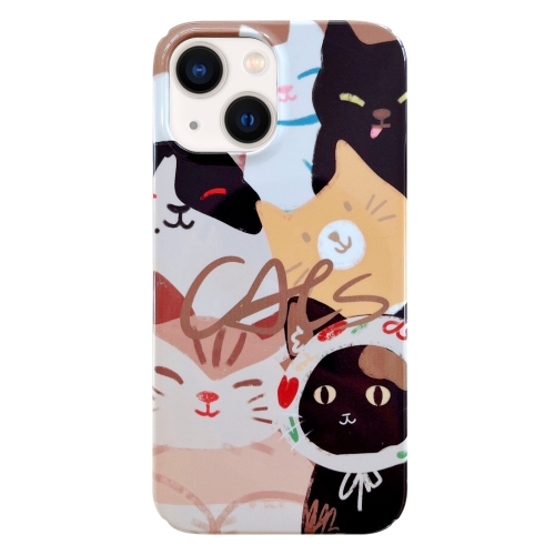 

For iPhone 14 Plus Painted Pattern PC Phone Case(Stacked Cats)
