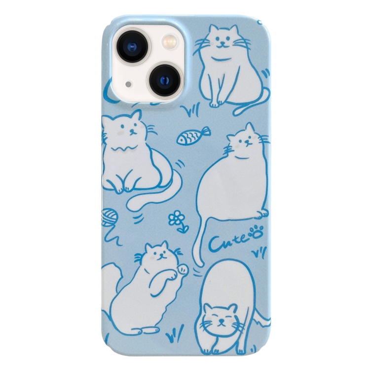 

For iPhone 14 Plus Painted Pattern PC Phone Case(Funny Cat)