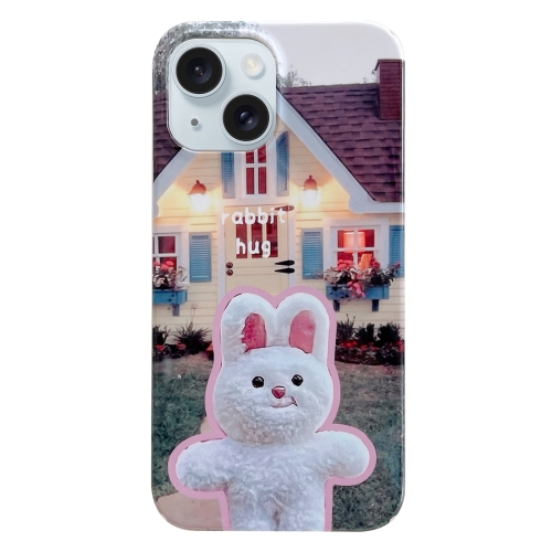 For iPhone 15 Painted Pattern PC Phone Case(Bunny Hug) for iphone 15 plus painted pattern pc phone case green love